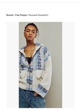 Free People Cream & Blue Rockwell Hooded Zip Jacket NWOT